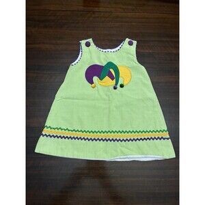 Precious Kids Little Girls Green And White Checked W/ A Jugglers Hat. Size 9 Mth